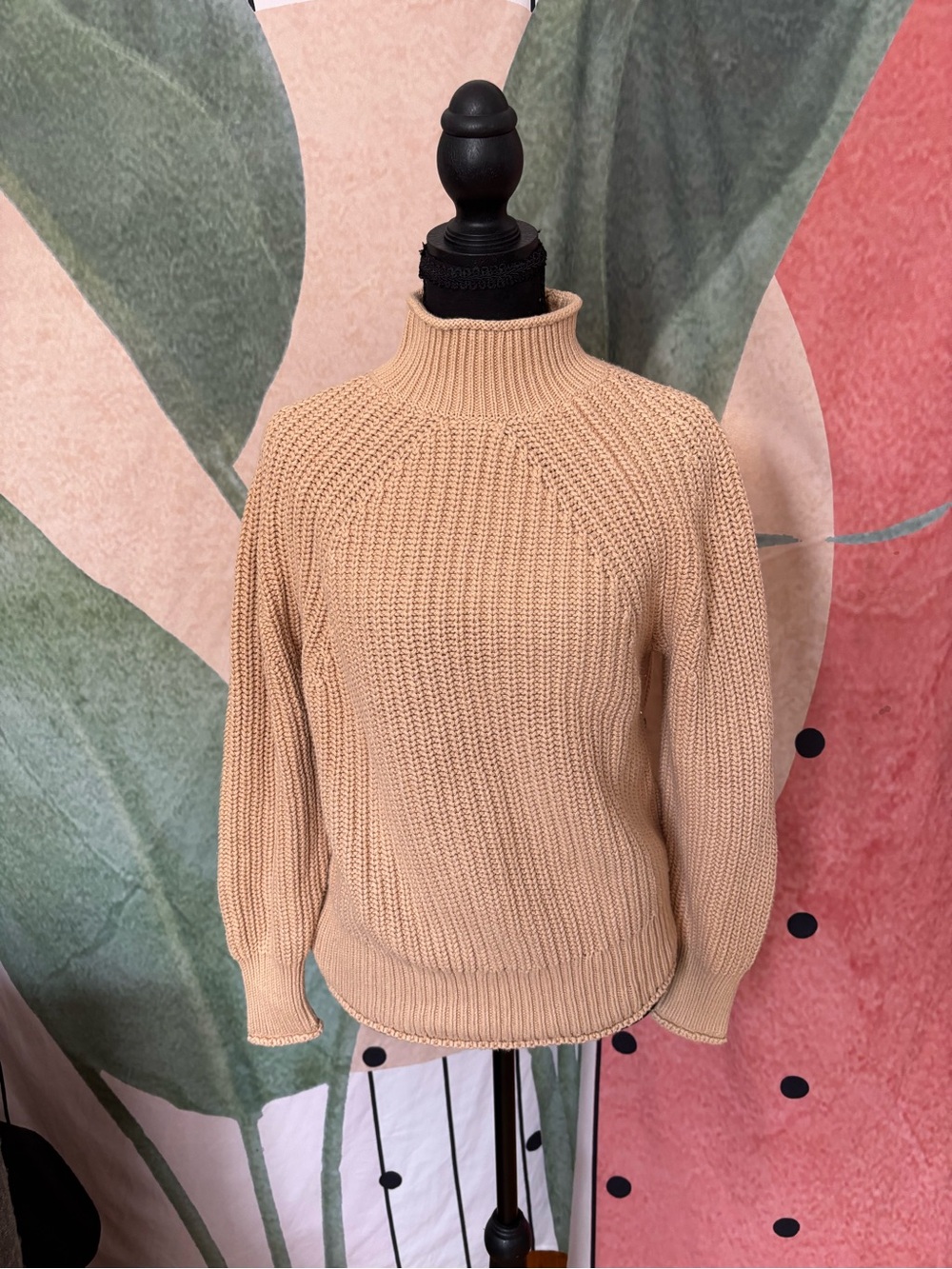 New Classic Cream Ribbed Turtleneck Sweater